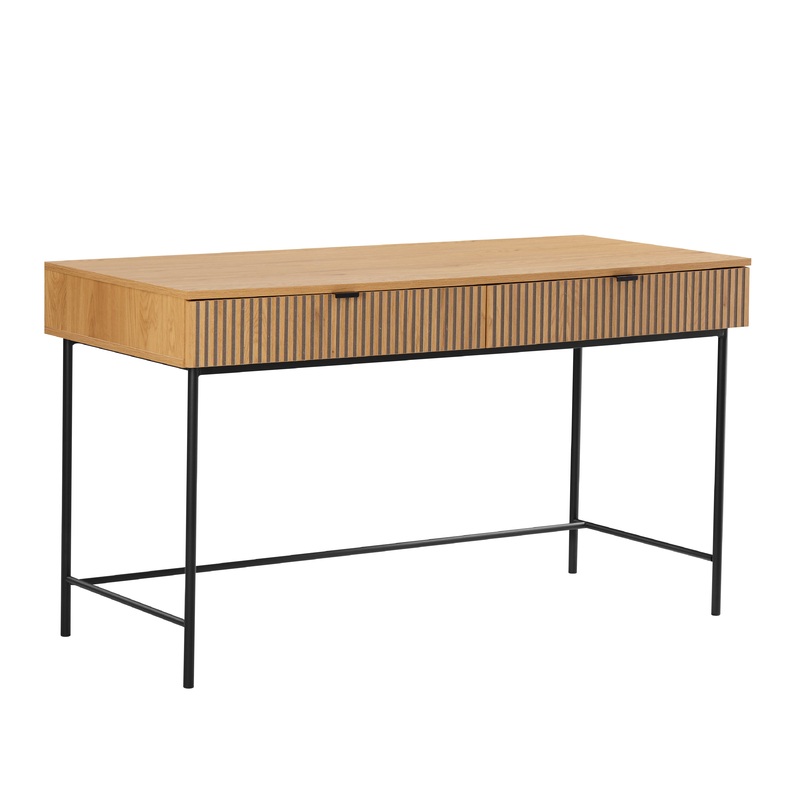 Carlos Computer Study Working Home Office Desk Metal Legs W/ Drawer Oak/Black