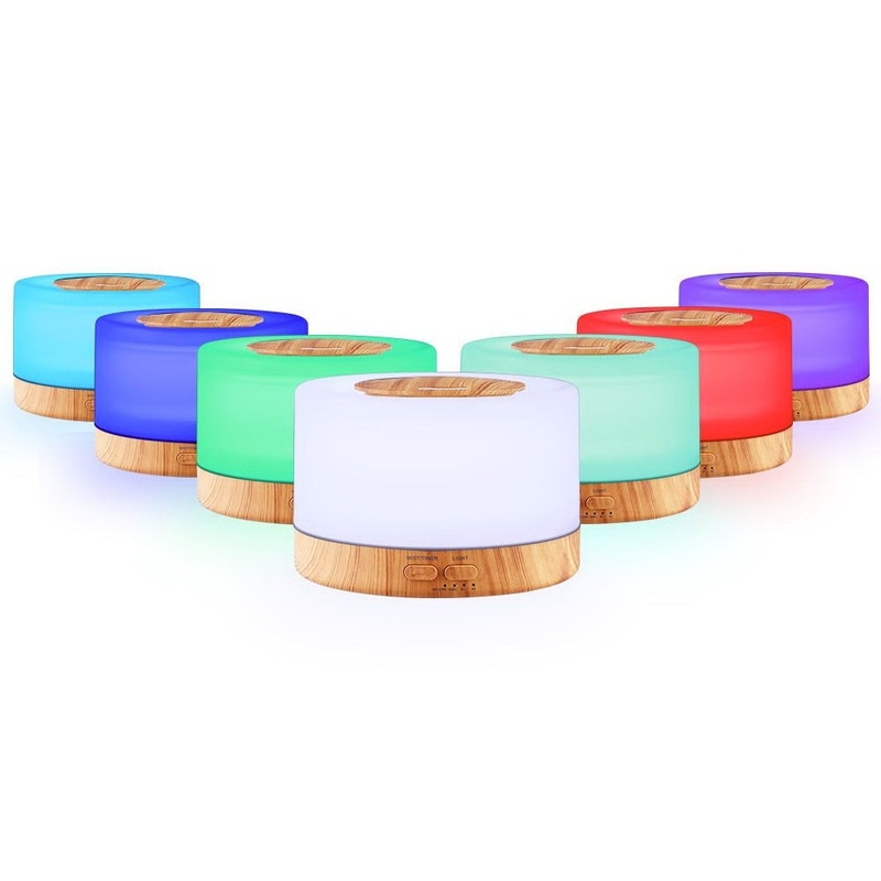 Aroma Diffuser Aromatherapy LED Night Light Air Humidifier Purifier Round Light Wood Grain 500ml Remote Control