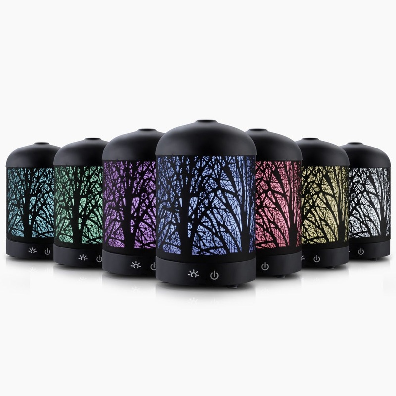 Aroma Diffuser Aromatherapy LED Night Light Iron Air Humidifier Black Forrest Pattern 160ml