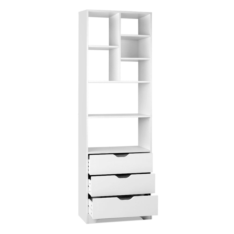 Modern Wooden Bookcase Display Shelf Storage Cabinet W/ 3-Drawers - White