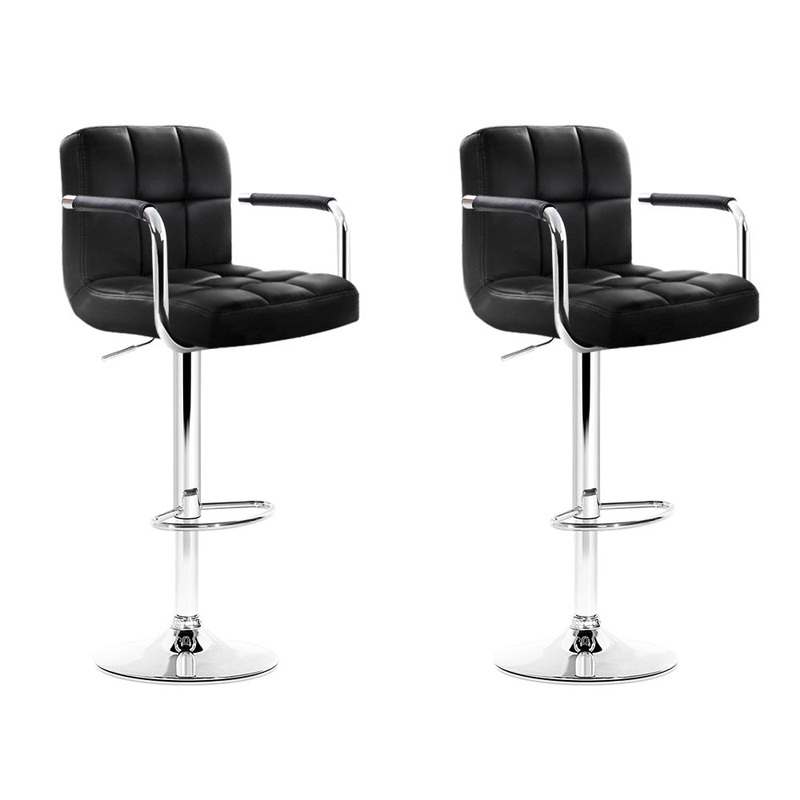 Set of 2 Bar Stools Gas lift Swivel Armrests - Steel and Black
