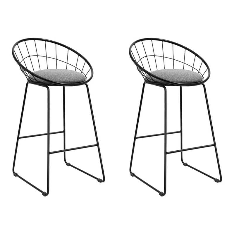 Set of 2 Bar Stools Steel Fabric - Grey and Black