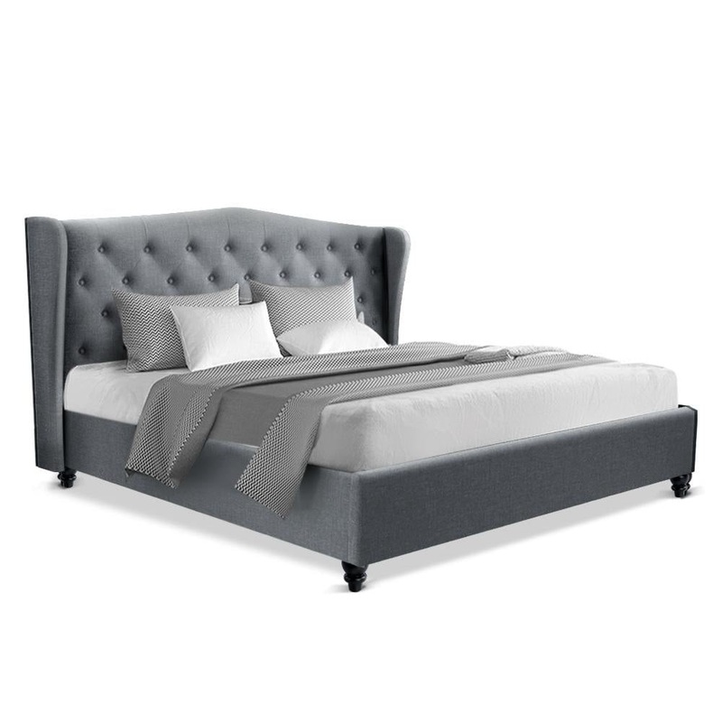 Pier Fabric French Provincial Bed Frame W/ Headboard King Size Grey