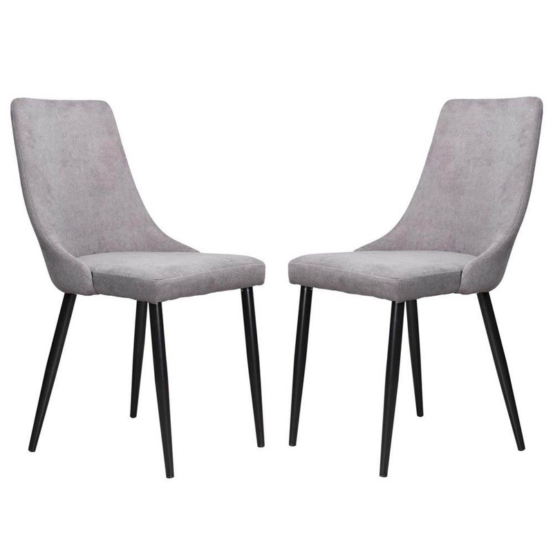 Set of 2 Arty Fabric Dining Chair Black Metal Legs - Grey