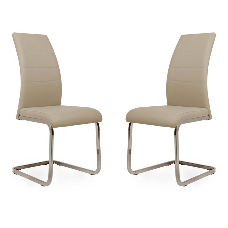 Set of 2 Giara Faux Leather Dining Chair Chrome Legs - Cappuccino