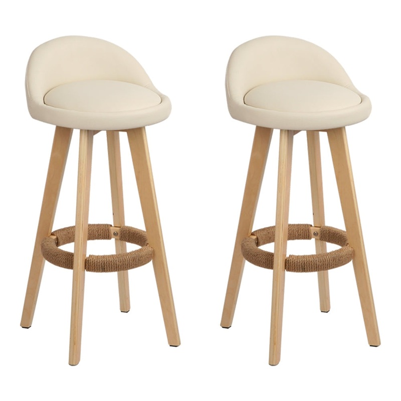 Set of 2 PU Leather Backrest Bar Stools - Beige