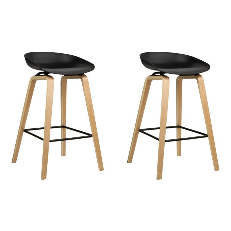 Set of 2 Wooden Square Footrest Bar Stools - Black