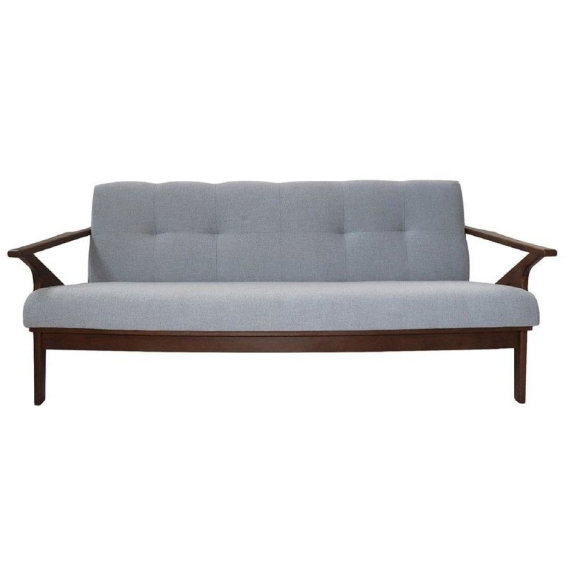 3-Seater Fabric Wood Sofa Lounge Couch Walnut Frame - Light Grey