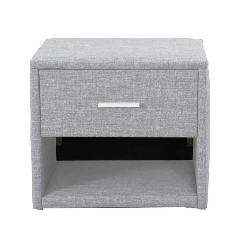 Fabric Nightstand Bed Side Table With LED Light - Light Grey