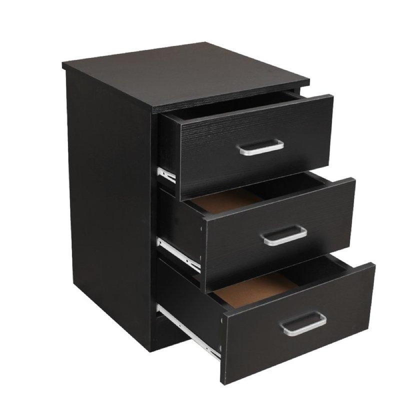 Modern 3-Drawer Chest Nightstand BedSide Table - Black