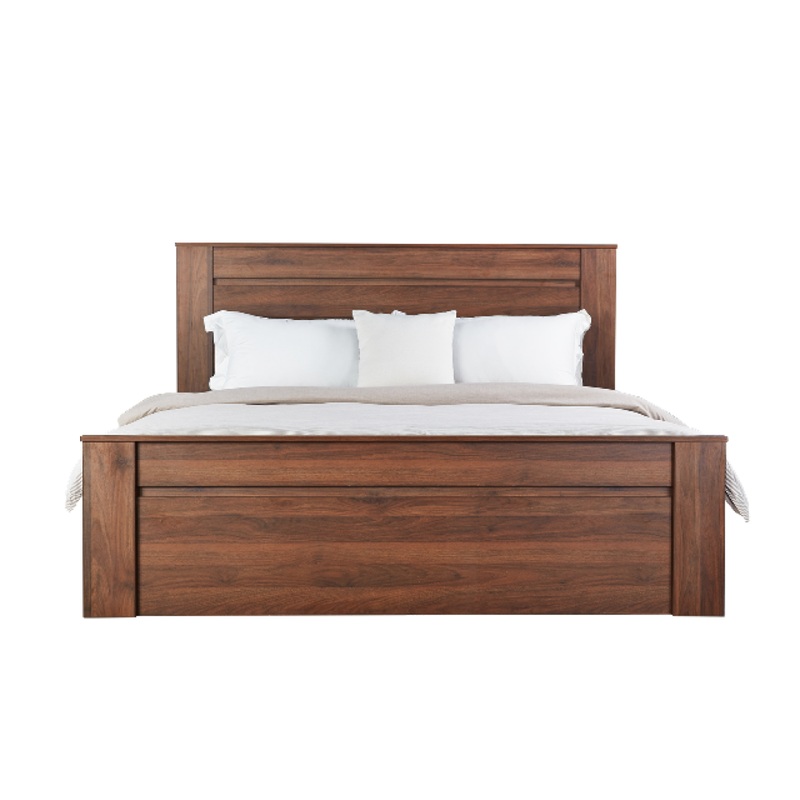 Modern Wooden Bed Frame Queen Size W/ Headboard - Walnut