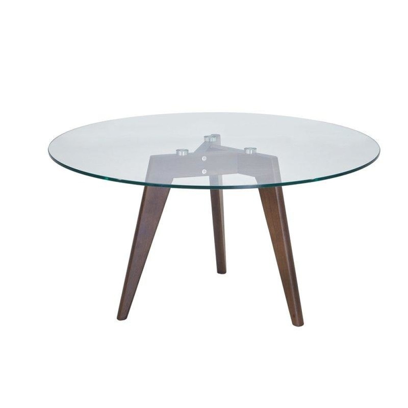 Round Coffee Table - Glass Top - Dark Oak