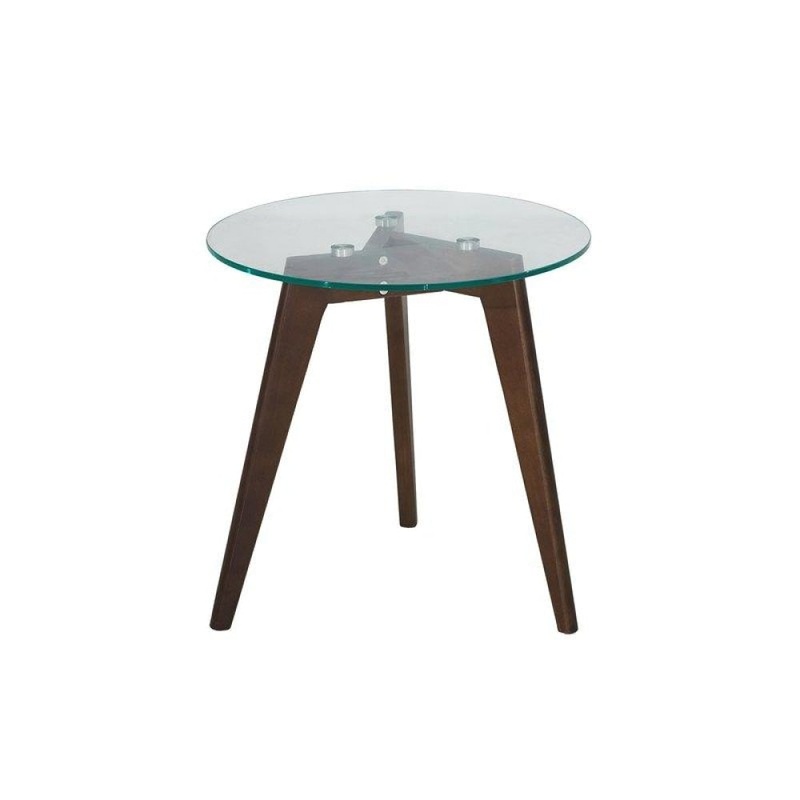 Round Side Table - Glass Top - Dark Oak