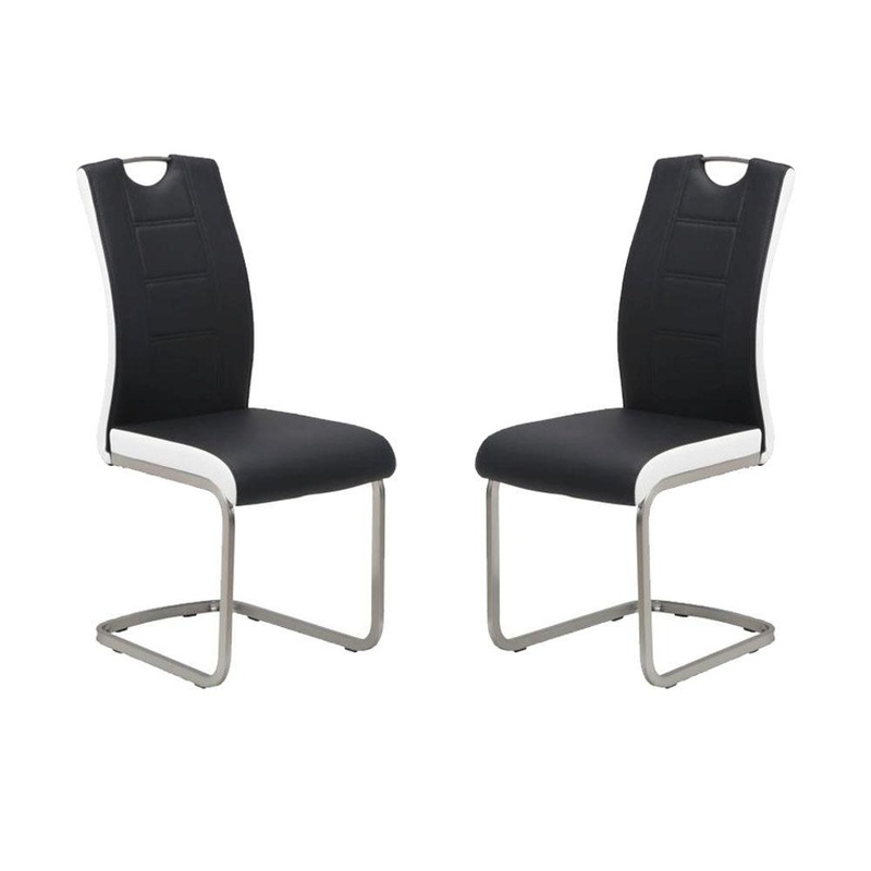 Set of 2 Argus Faux Leather Dining Chair - Brushed Metal Legs - Black & White