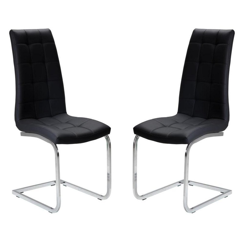Set of 2 Hanson Faux Leather Dining Chair - Chrome Legs - Black