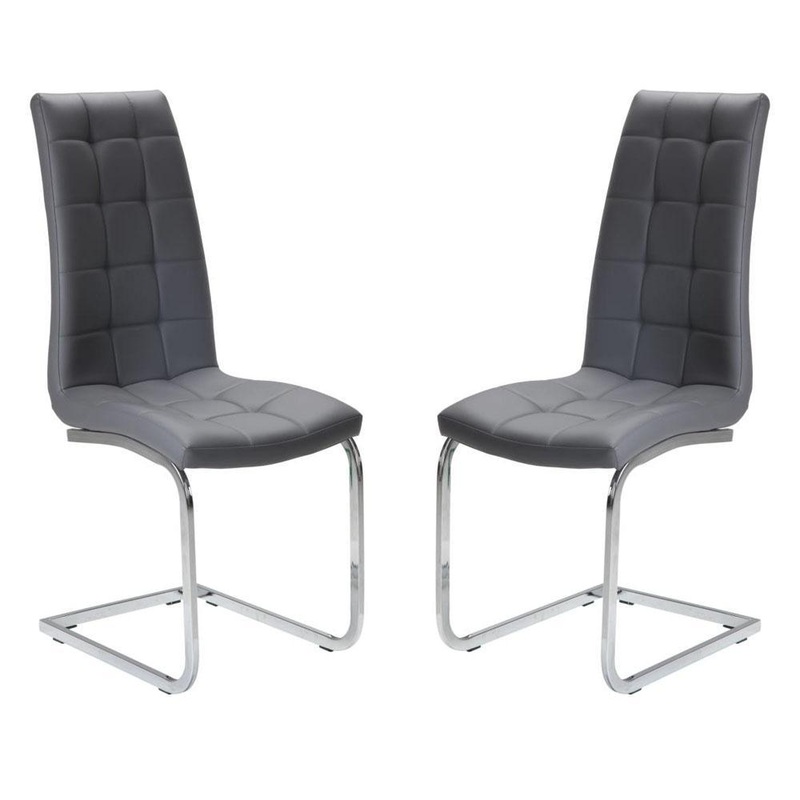 Set of 2 Hanson Faux Leather Dining Chair - Chrome Legs - Grey
