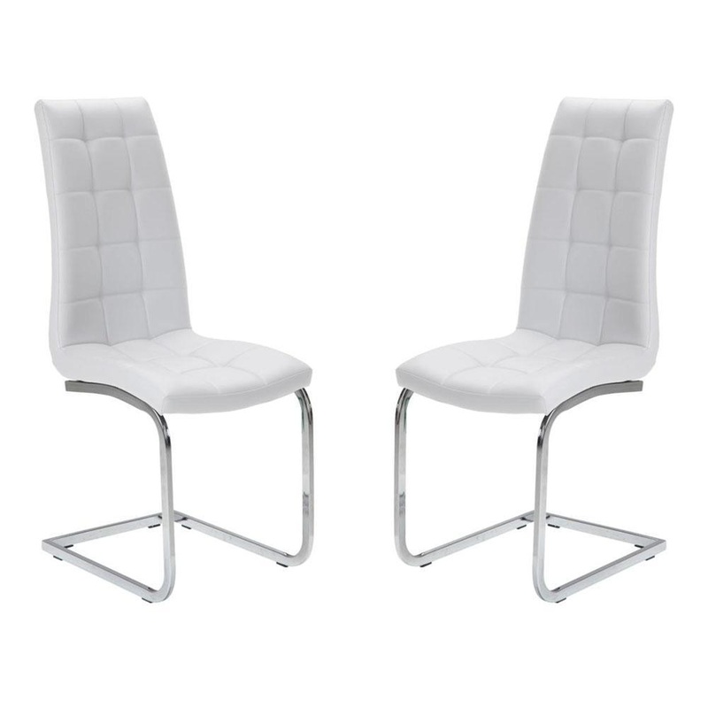 Set of 2 Hanson Faux Leather Dining Chair - Chrome Legs - White