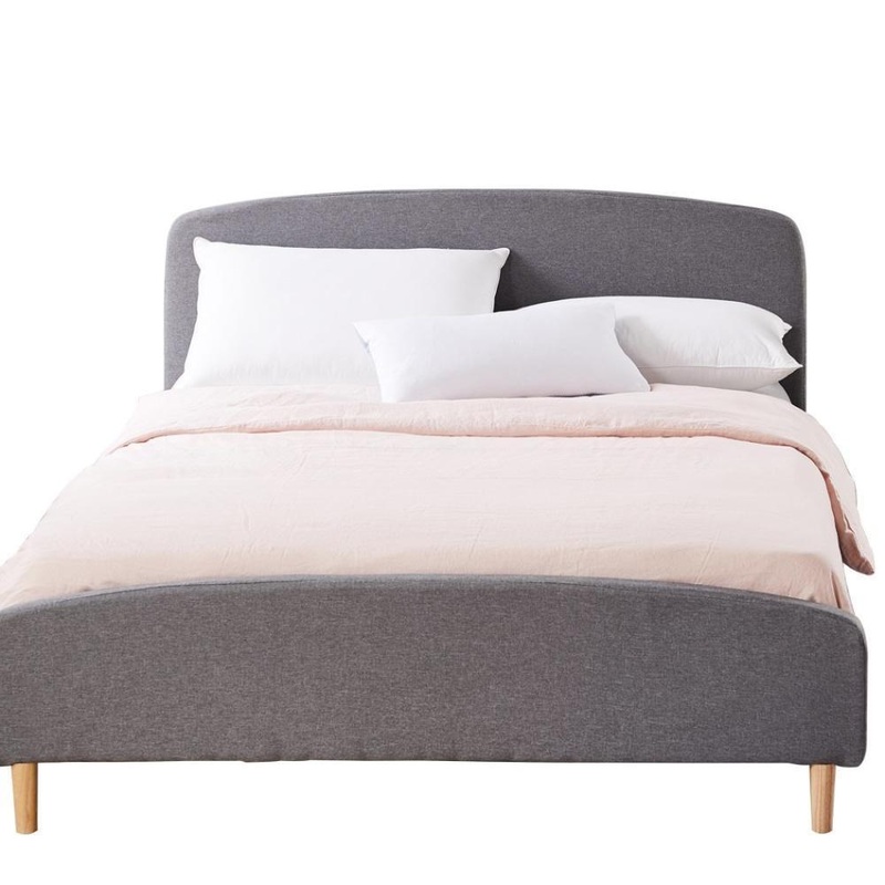 Bed Frame Queen Size Wooden Platform Linen Fabric Base Bedhead Headboard
