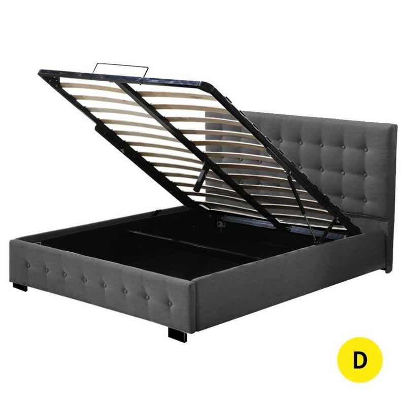 Gas Lift Bed Frame Fabric Base Mattress Storage Double Size Dark Grey