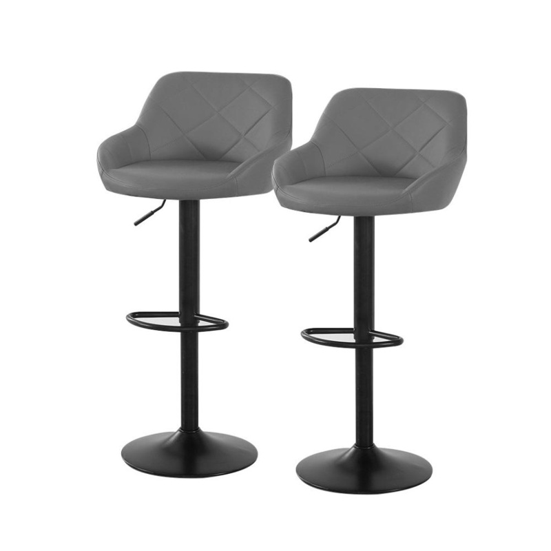 Set of 2 Bar Stools Kitchen Chairs Swivel PU Barstools Industrial Vintage Grey