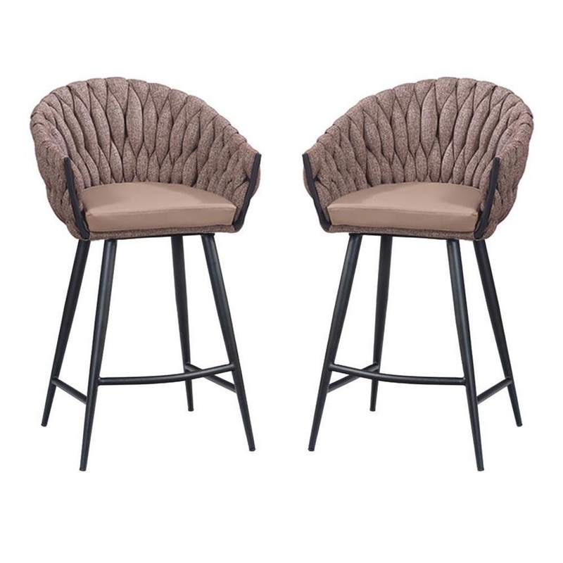 Set of 2 - Peak Fabric Bar Stool 65cm - Chocolate Milk