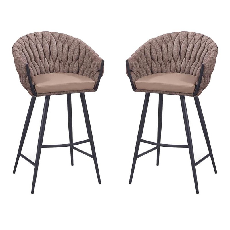 Set of 2 - Peak Fabric Bar Stool 75cm - Chocolate Milk
