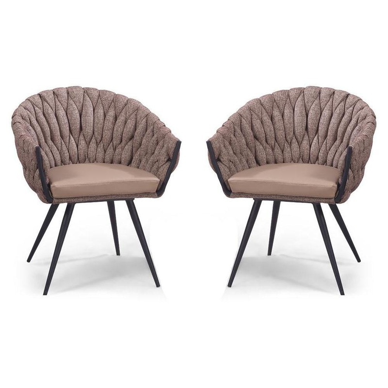 Set of 2 - Peak Fabric Dining Armchair - Chocolate Milk