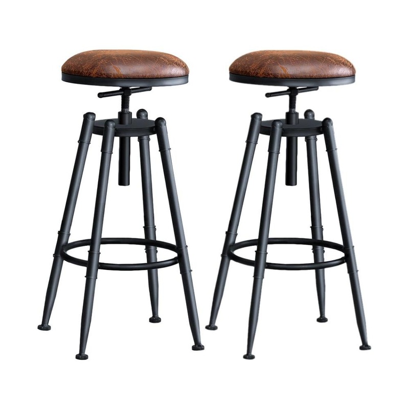 Set of 2 Rustic Industrial Bar Kitchen Stool Barstool Swivel Natural