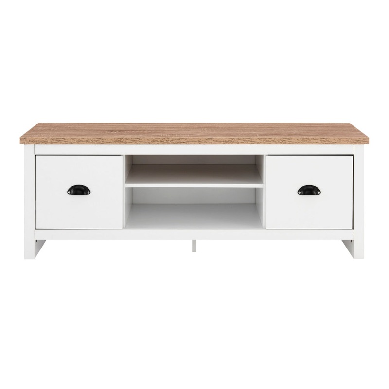 Ari Modern 2-Drawer Small TV Stand Entertainment Unit - Oak & White