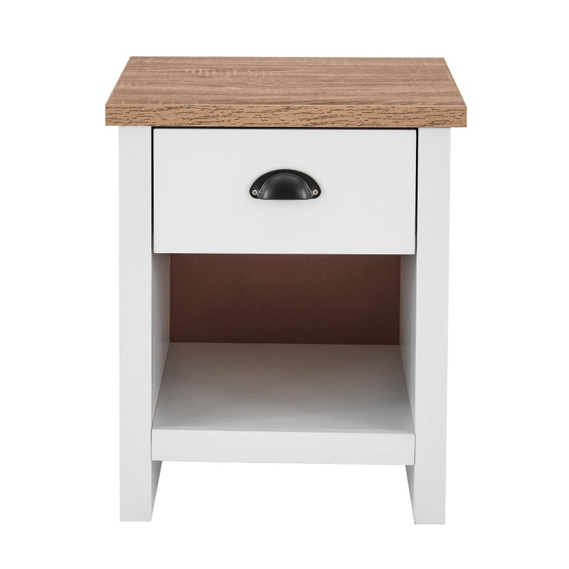 Ari Modern Bedside Nightstand End Lamp Side Table W/ 1-Drawers - Oak & White
