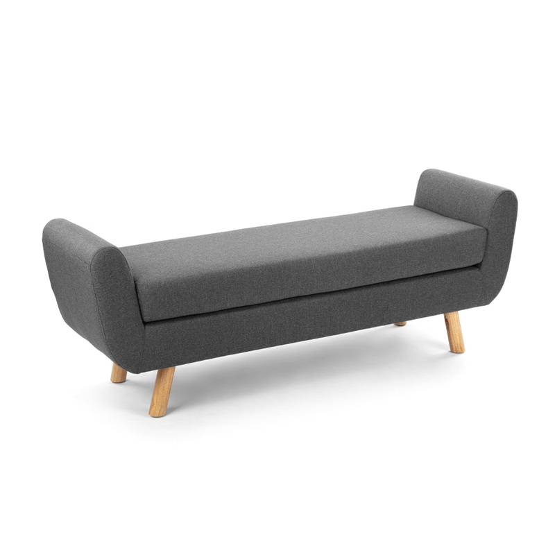Connor Fabric Wing Long Ottoman Bench Foot Stool - Grey