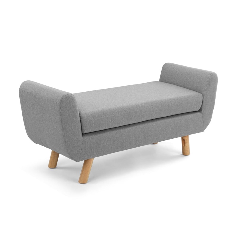 Connor Fabric Wing Ottoman Bench Foot Stool - Light Beige