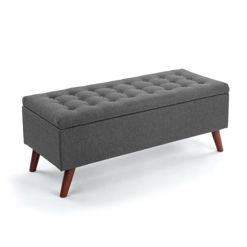Demi Tufted Fabric Storage Ottoman Bench Foot Stool - Grey