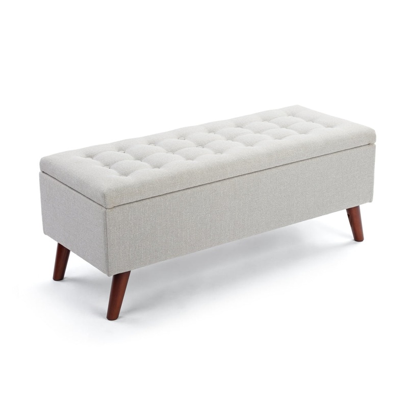 Demi Tufted Fabric Storage Ottoman Bench Foot Stool - Light Beige