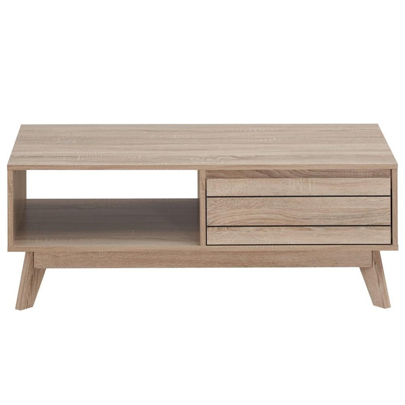 Raya Classic Scandinavian Wooden Open Shelf Rectangular Coffee Table - Oak