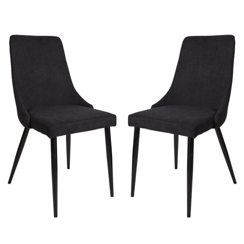 Set Of 2 Arty Fabric Dining Chair Black Metal Legs - Charcoal