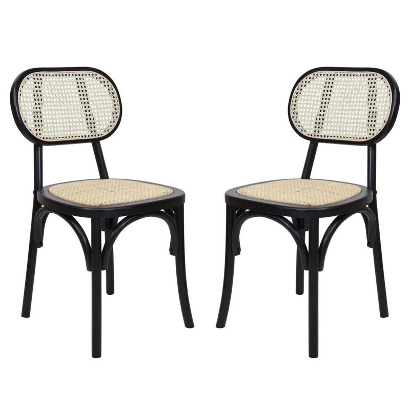 Set Of 2 Sofia Rattan Kitchen Dining Side Chair - Black