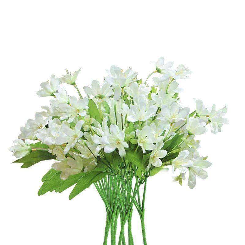 10 Bunch Artificial Silk Lilium nanum 6 Heads Flower Fake Bridal Bouquet Table Decor White