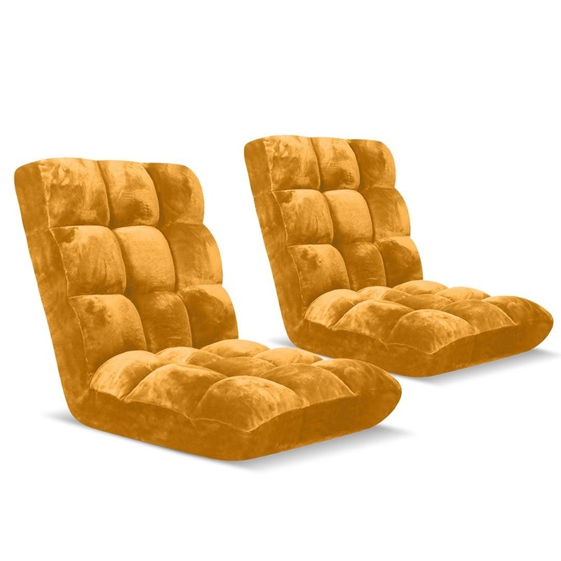 2X Floor Recliner Folding Lounge Sofa Futon Couch Folding Chair Cushion Apricot