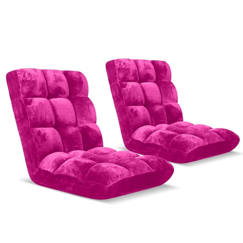 2X Floor Recliner Folding Lounge Sofa Futon Couch Folding Chair Cushion Pink
