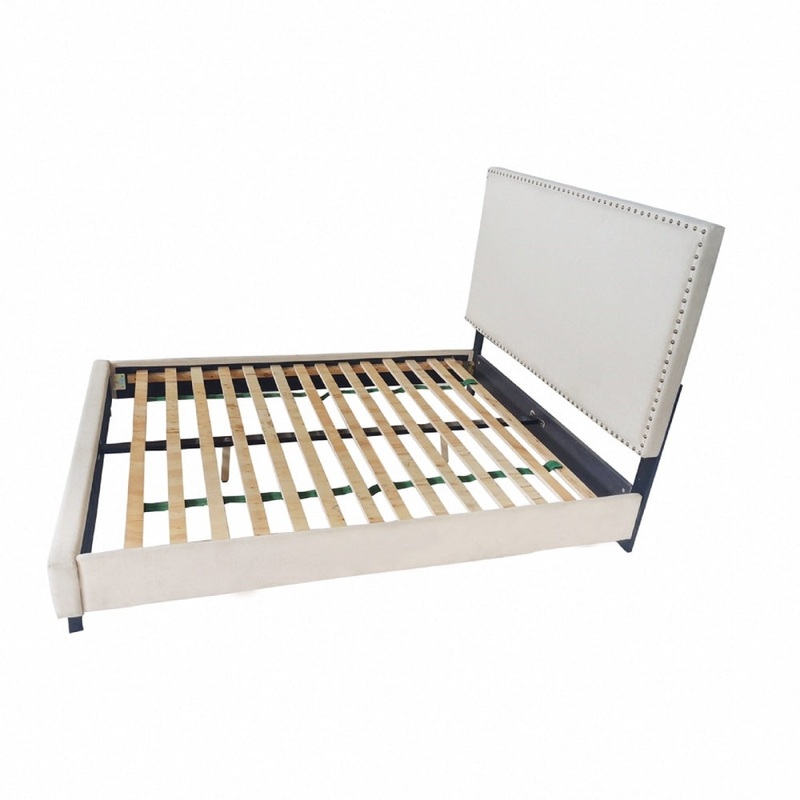Fabric Double Bed Frame With Headboard - Beige