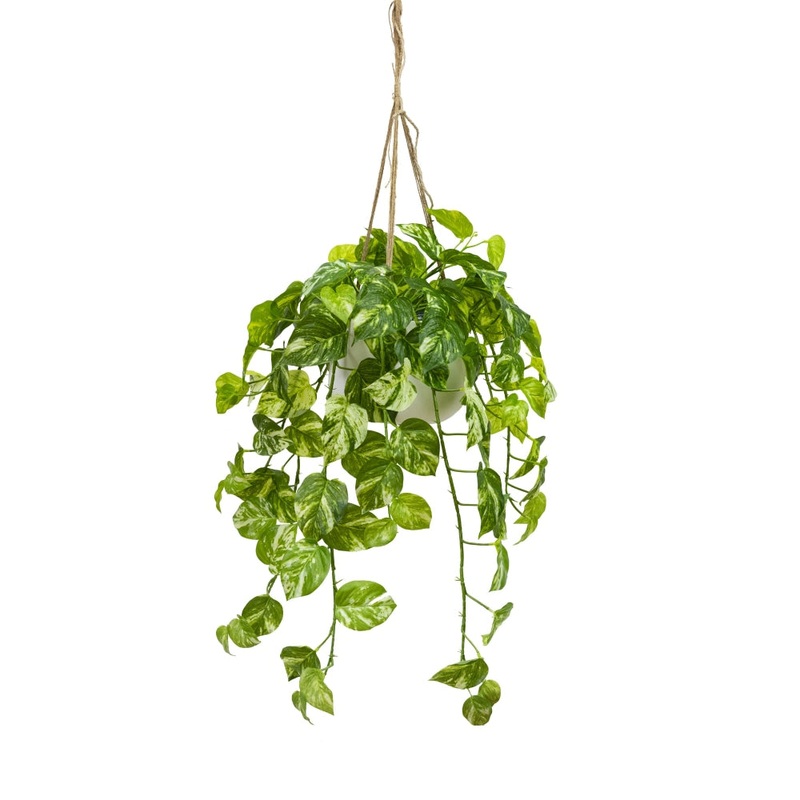 Marble Pothos Artificial Decorative 110cm Hanging Planter W/ Rope - Light Green
