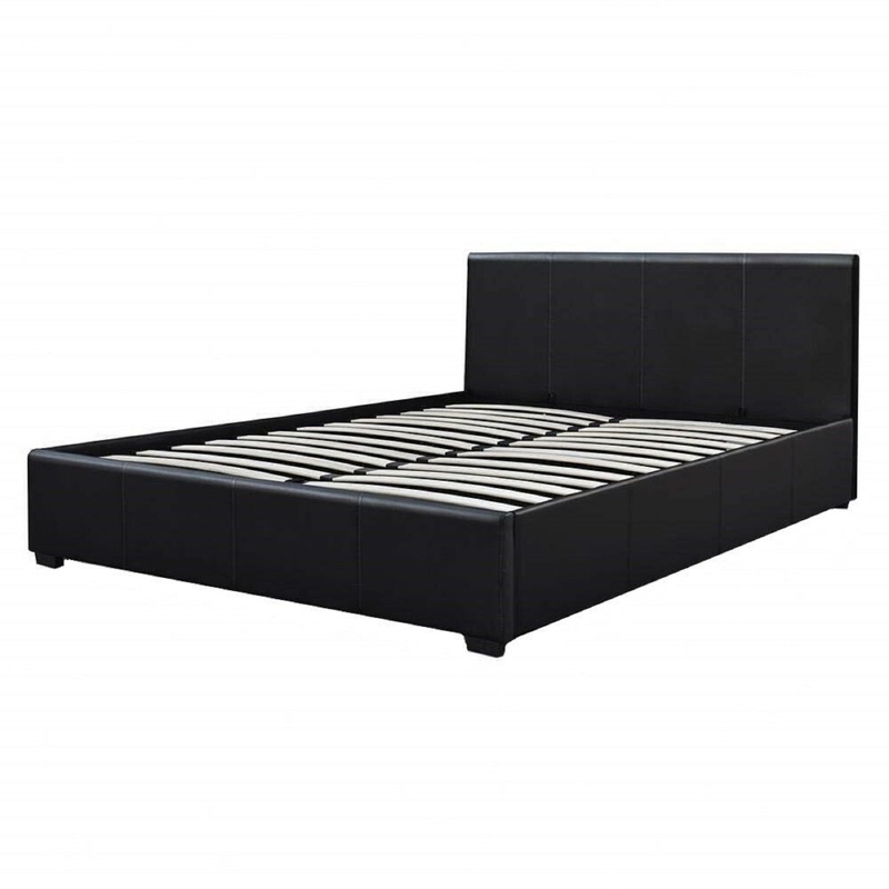 Modern Designer Gas Lift PU Leather Queen Bed Frame With Headboard - Black