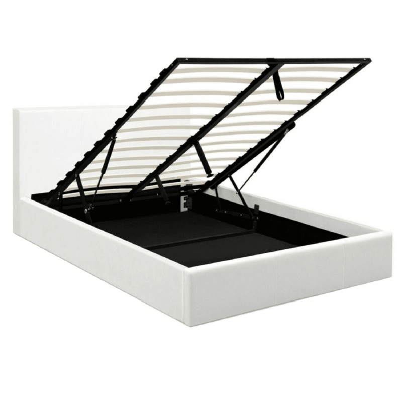 Modern Designer Gas Lift PU Leather Queen Bed Frame With Headboard - White