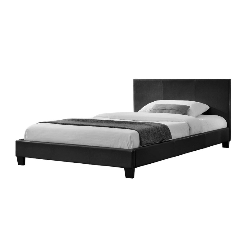 Modern Designer PU Leather Double Bed Frame With Headboard - Black