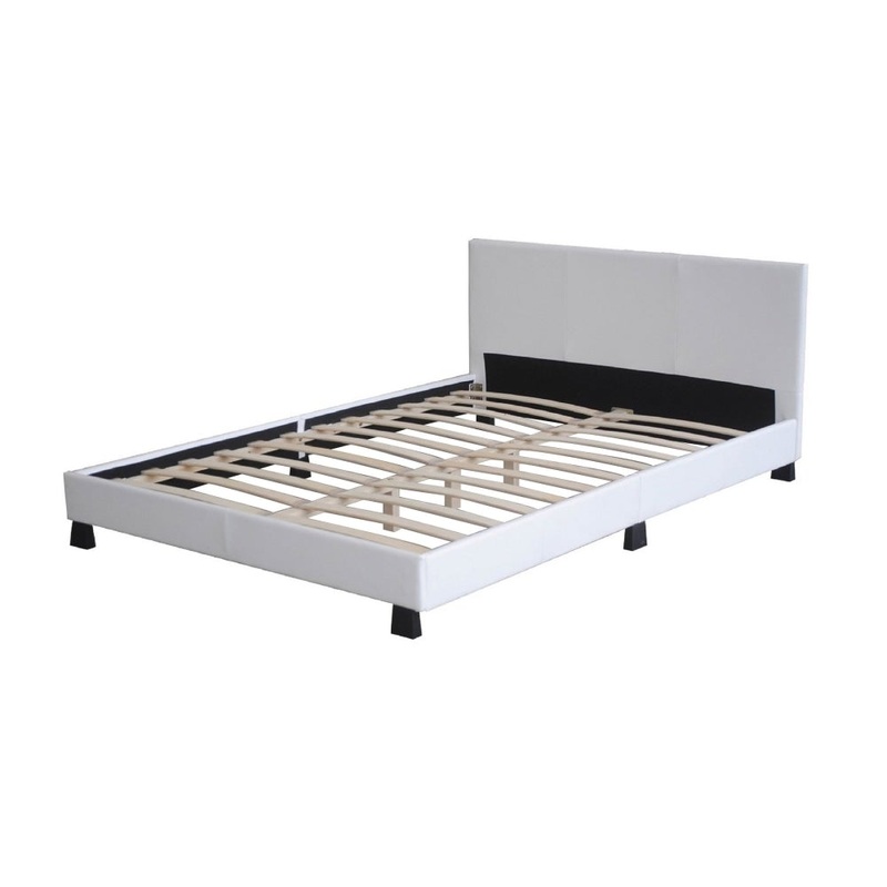 Modern Designer PU Leather Double Bed Frame With Headboard - White