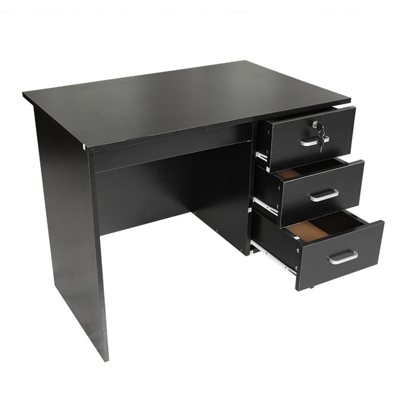 Modern Office Writing Study Desk 90cm W/ 3-Drawers - Black