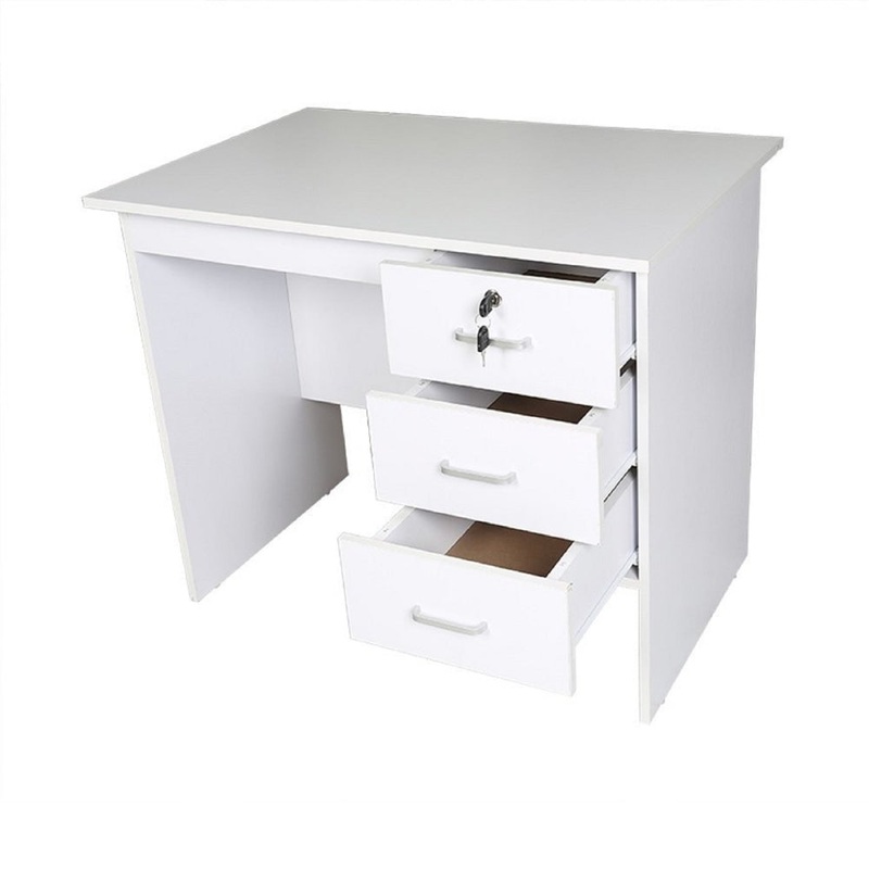 Modern Office Writing Study Desk 90cm W/ 3-Drawers - White