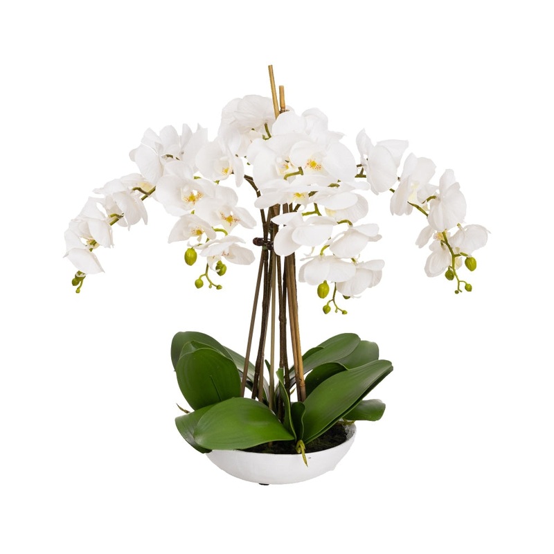 Phalaenopsis Orchid Artificial Plant Flower Decorative 60cm White Bowl - White