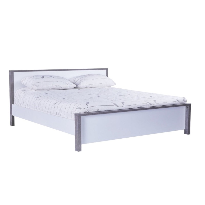 Wooden Double Bed Frame - White / Grey